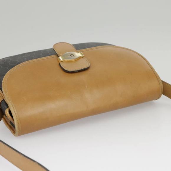 Christian Dior Honeycomb Canvas Shoulder Bag PVC Leather Beige Gold Auth bs18673